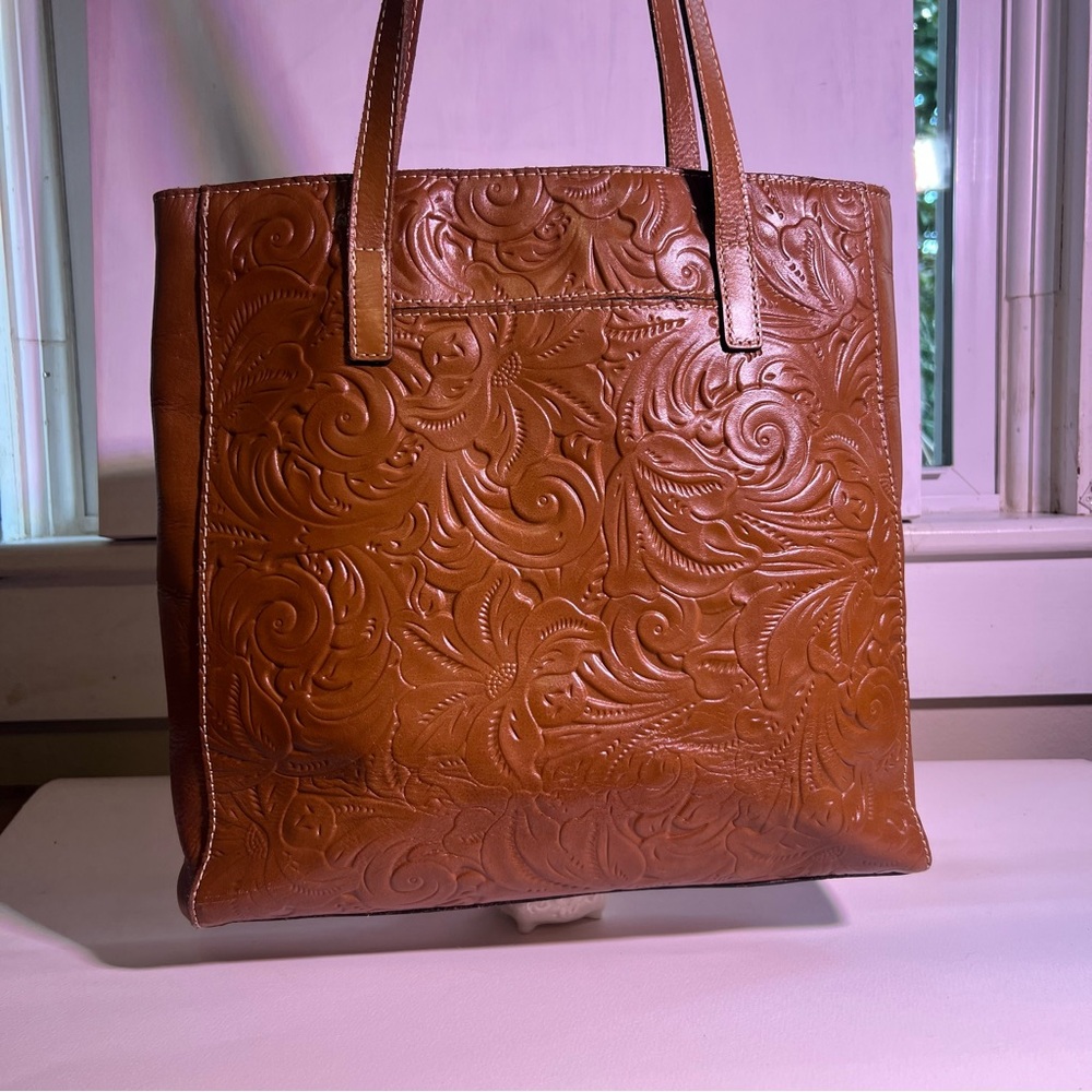 Patricia Nash Embossed Leather Bag - Brown/ Cognac